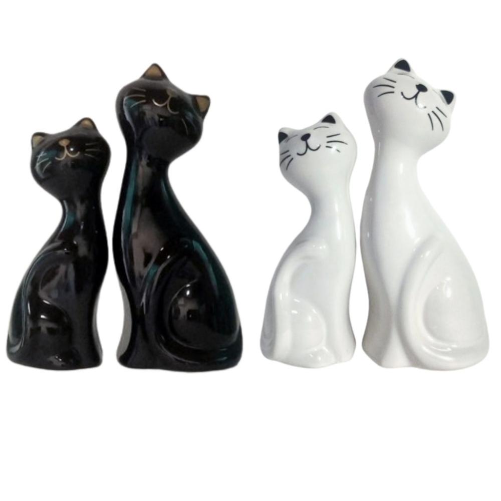 Enfeites em Porcelana - Casal de Gatos Decorativos
