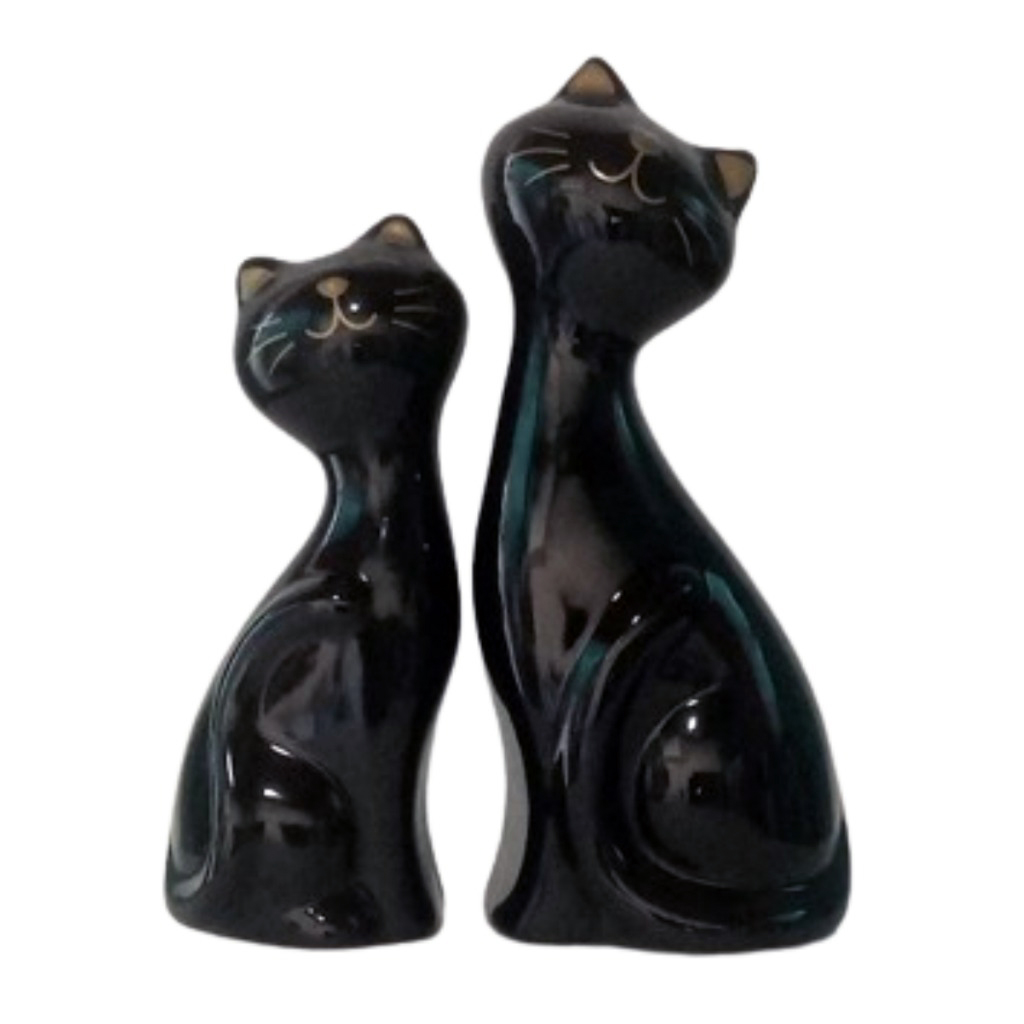 Enfeites em Porcelana - Casal de Gatos Decorativos